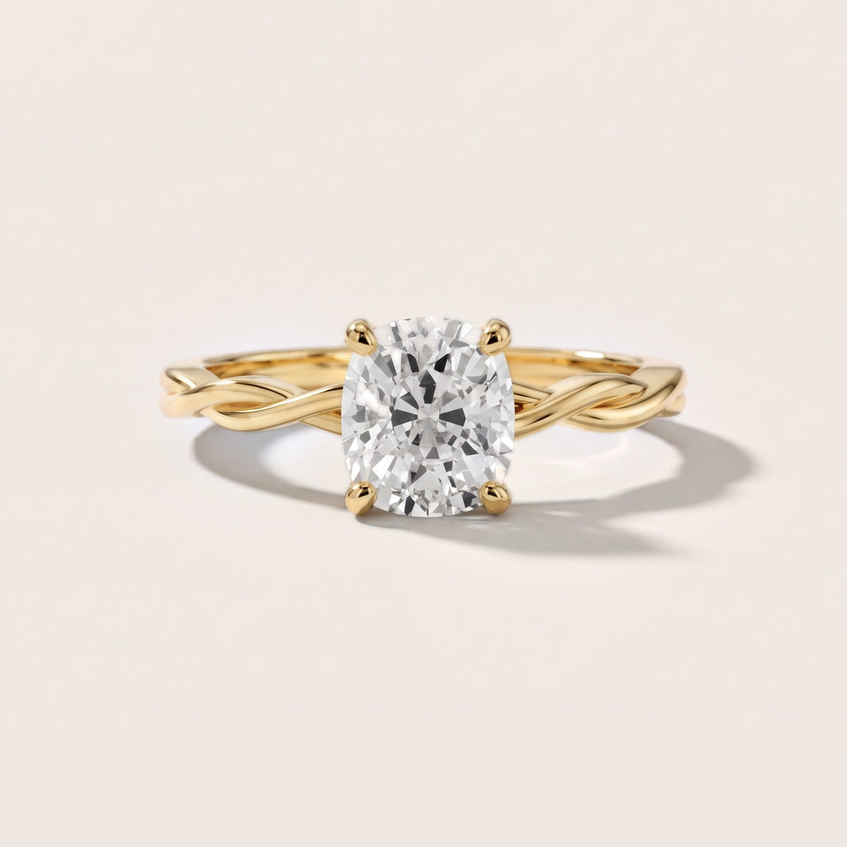 Iris Twist Cushion Diamond Engagement Ring in Yellow Gold