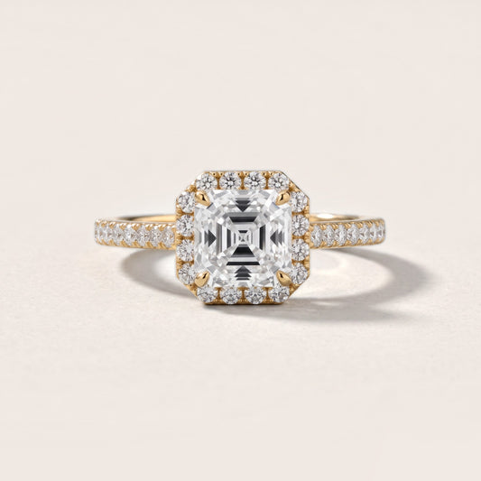Willa Halo Micropavé Asscher Diamond Engagement Ring in Yellow Gold