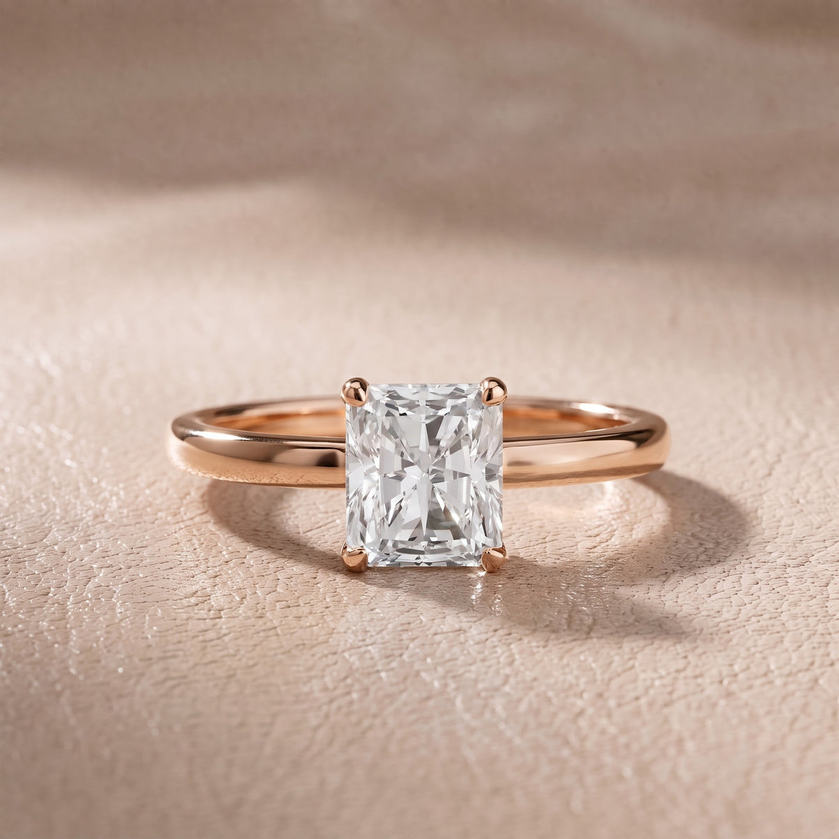 Charlotte Charm Solitaire Radiant Diamond Engagement Ring in Rose Gold - front.jpg