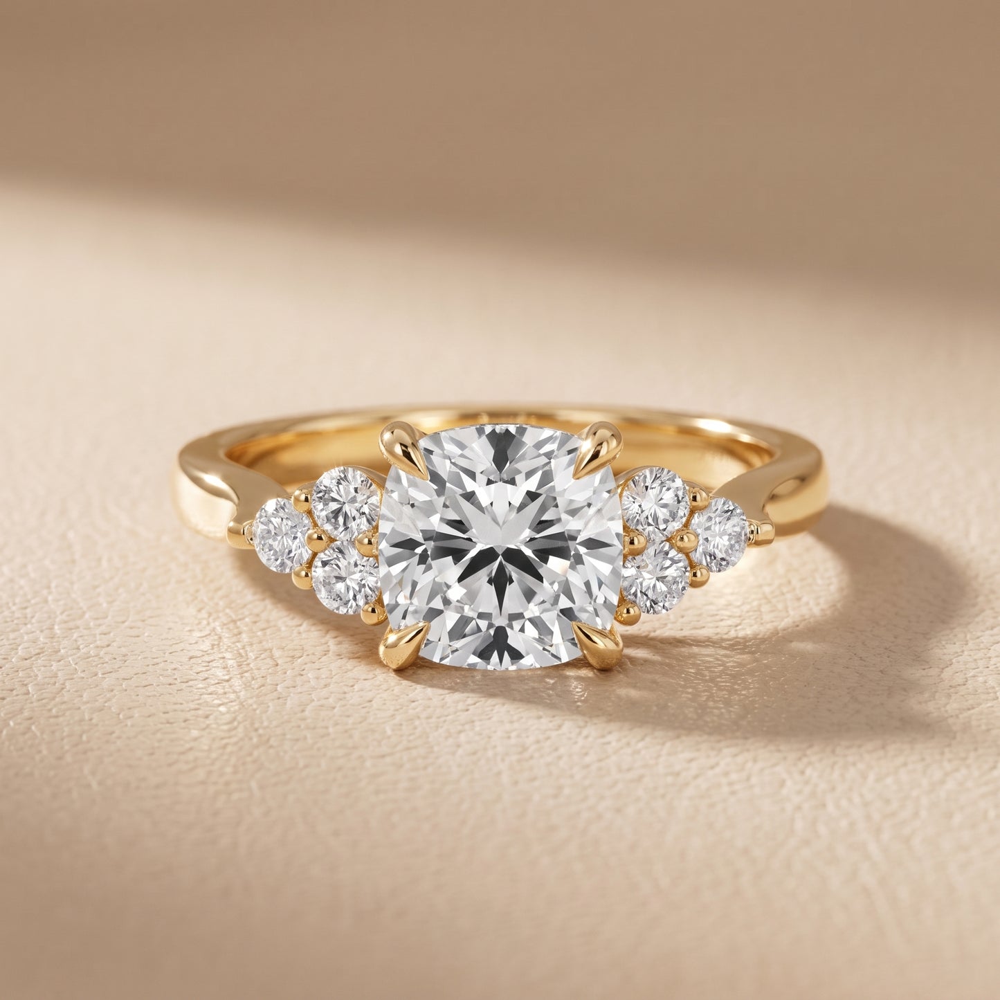 Anya Sidestone Cluster Cushion Diamond Ring in Yellow Gold - front.jpg