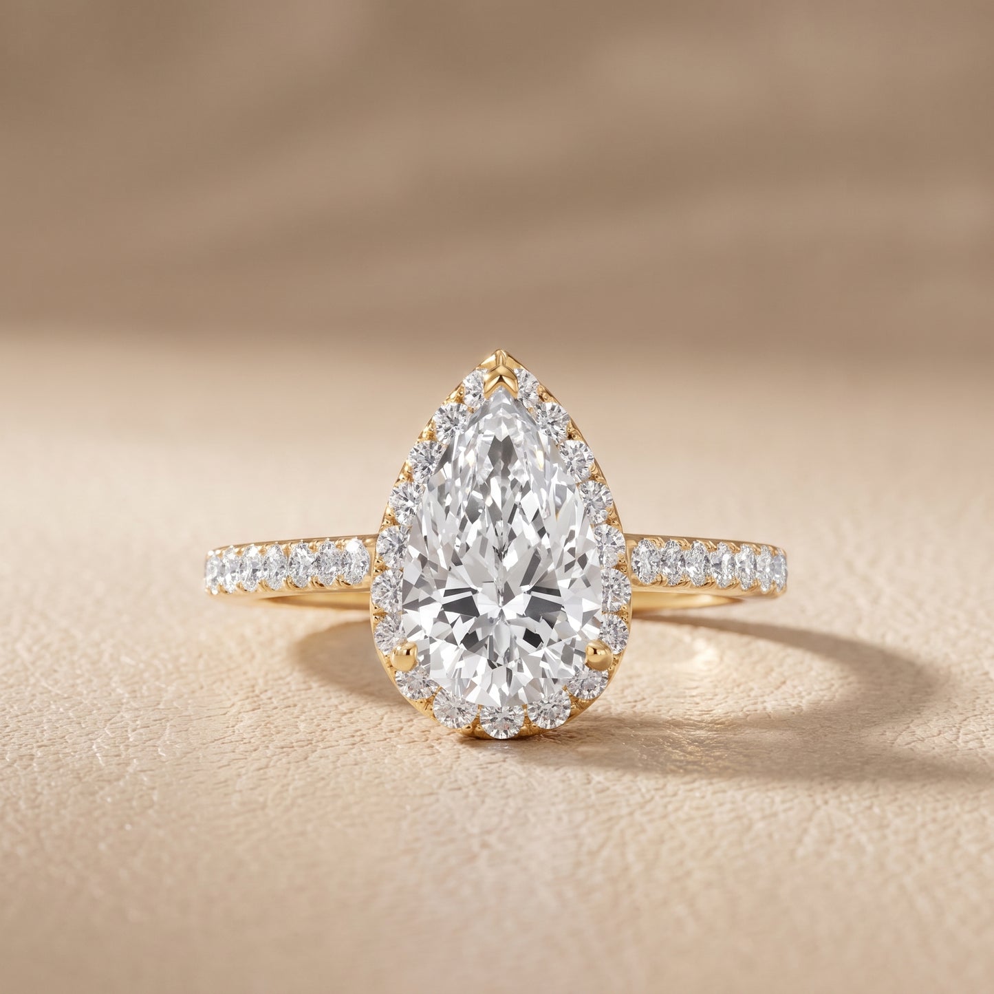 Alma Halo Pavé Pear Diamond Ring in Yellow Gold - front.jpg