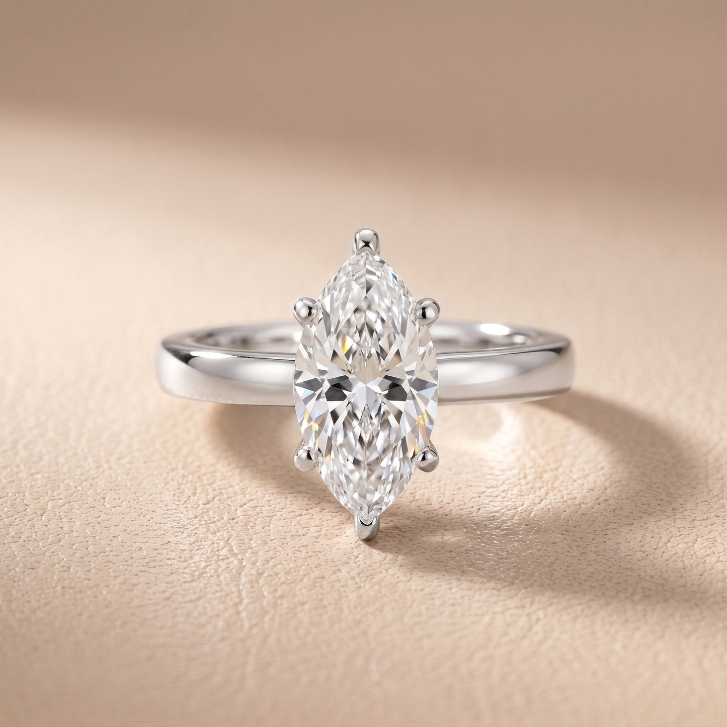 Delia Solitaire Marquise Diamond Engagement Ring in Silver - front.jpg