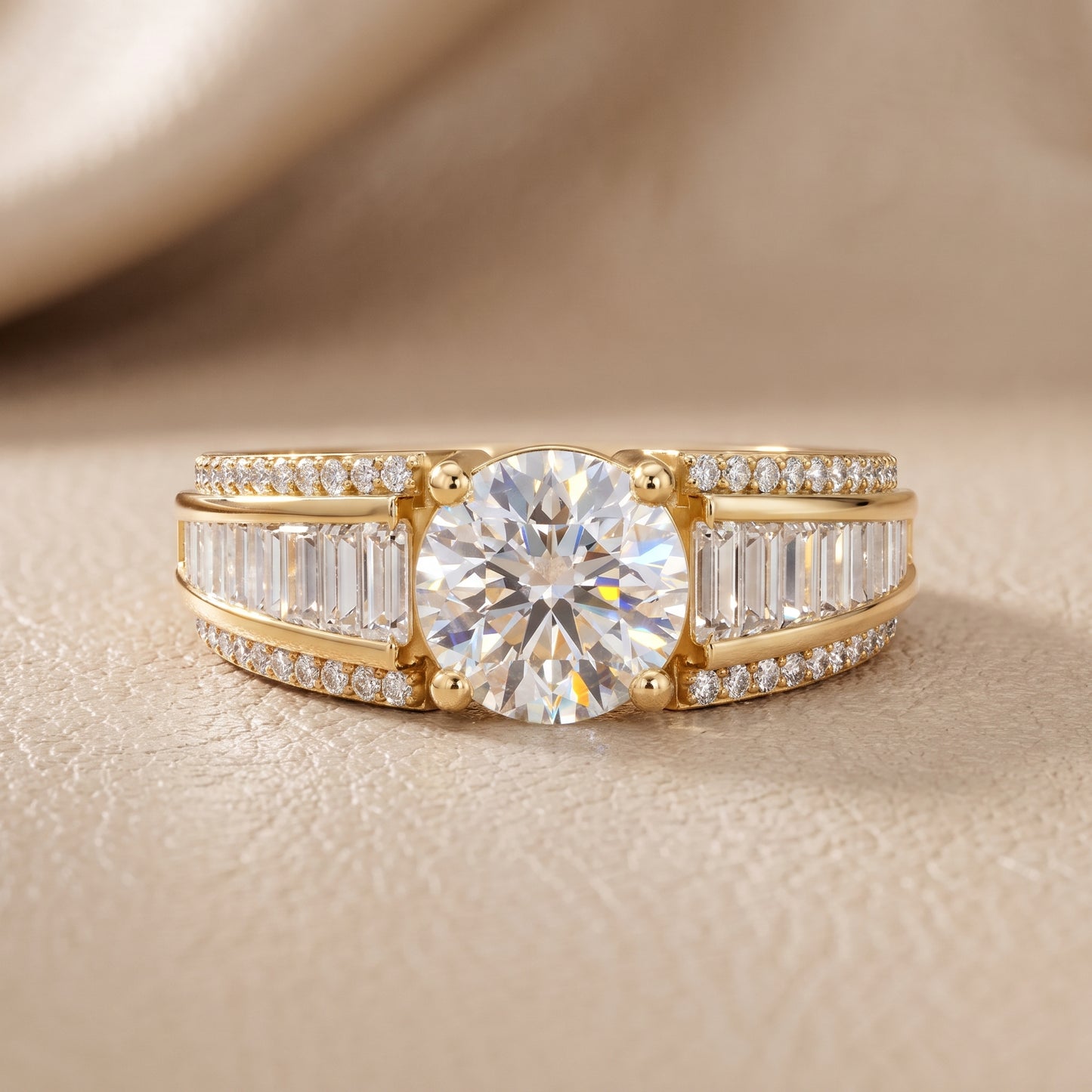 Halle Channel Set Baguette Accent Round Diamond Engagement Ring in Yellow Gold - front.jpg