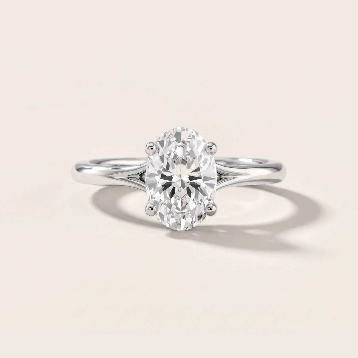 Melanie Solitaire Split Shank Oval Diamond Engagement Ring in Silver - front.jpg