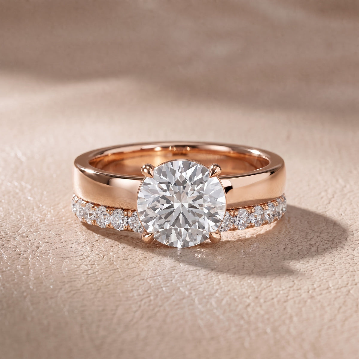 Josephine Split Shank Pavé Round Diamond Engagement Ring in Rose Gold - front.jpg