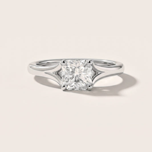 Nell Split Shank Solitaire Asscher Diamond Engagement Ring in White Gold
