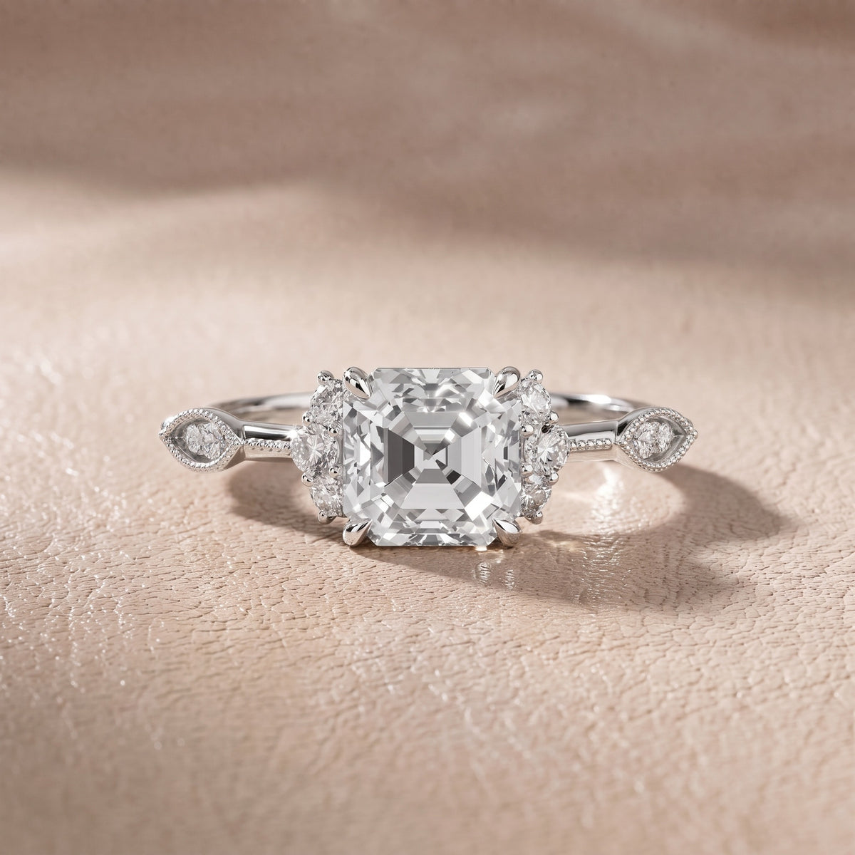 Naomi Vintage Milgrain Asscher Diamond Engagement Ring in Silver - front.jpg