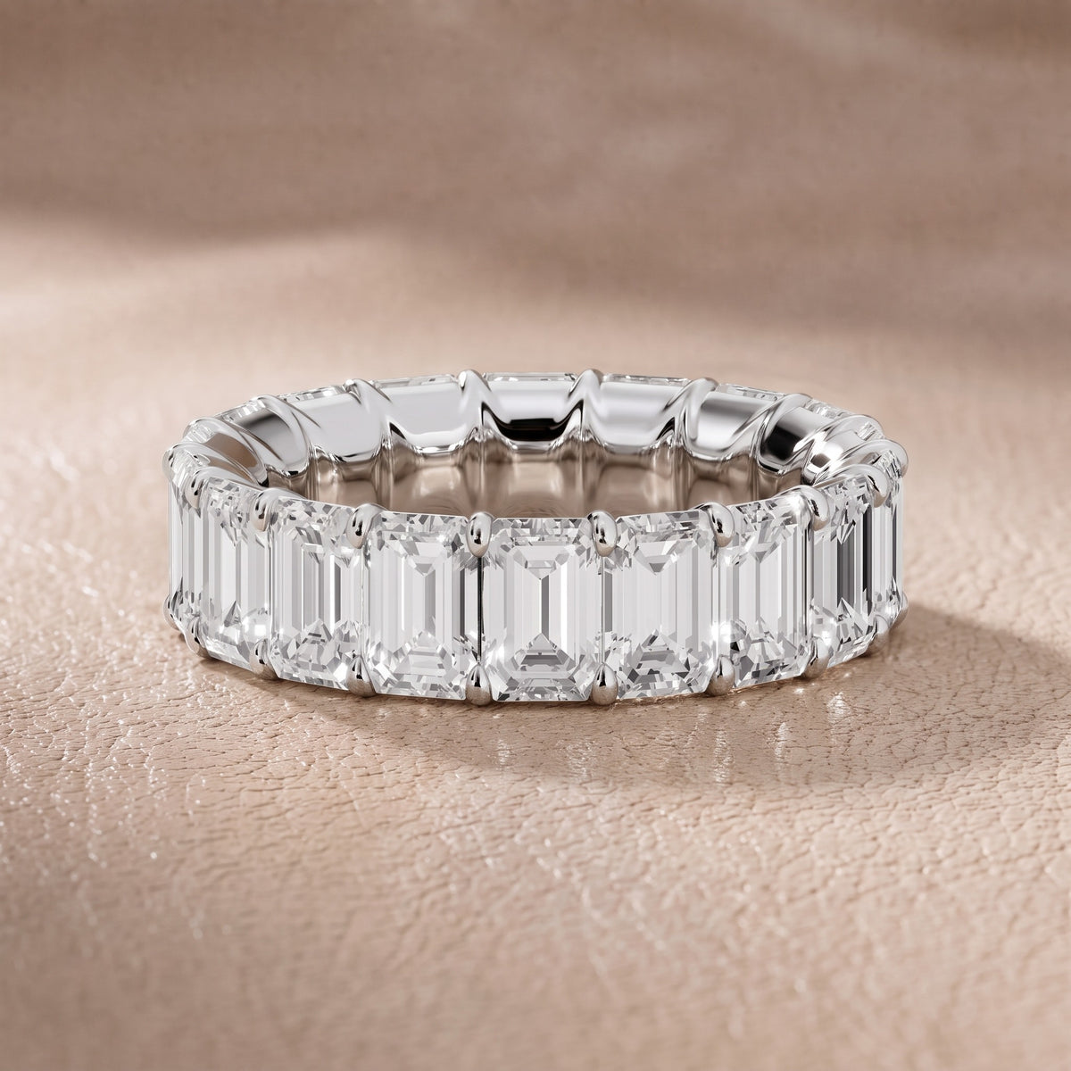 Violet Shared Prong Emerald Diamond Eternity Band in White Gold - front.jpg