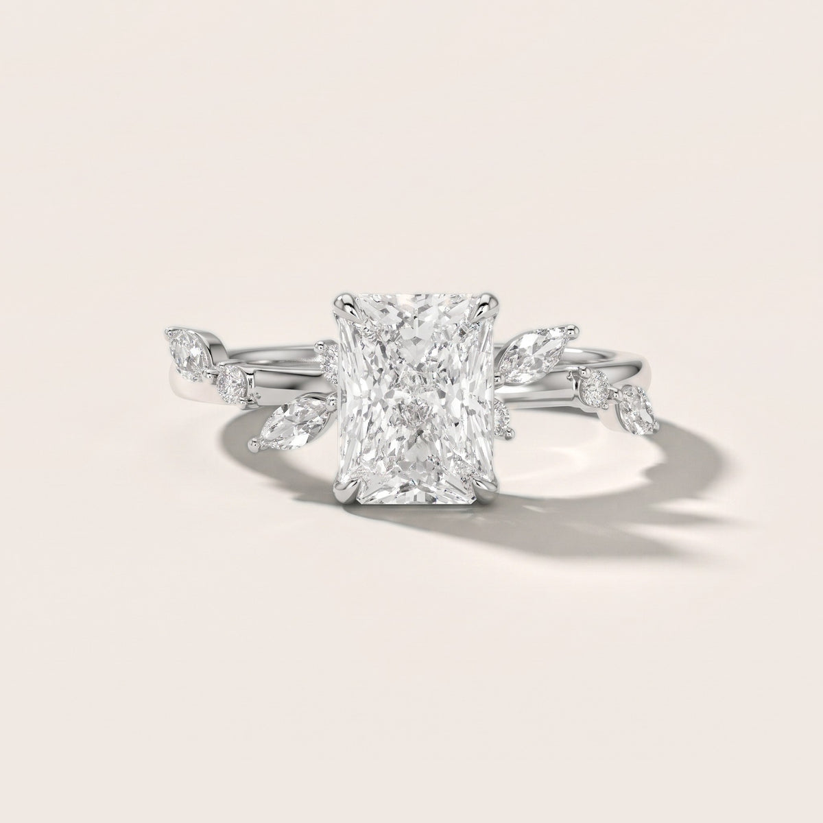 Vivian Leaf Radiant Diamond Engagement Ring in Silver - front.jpg