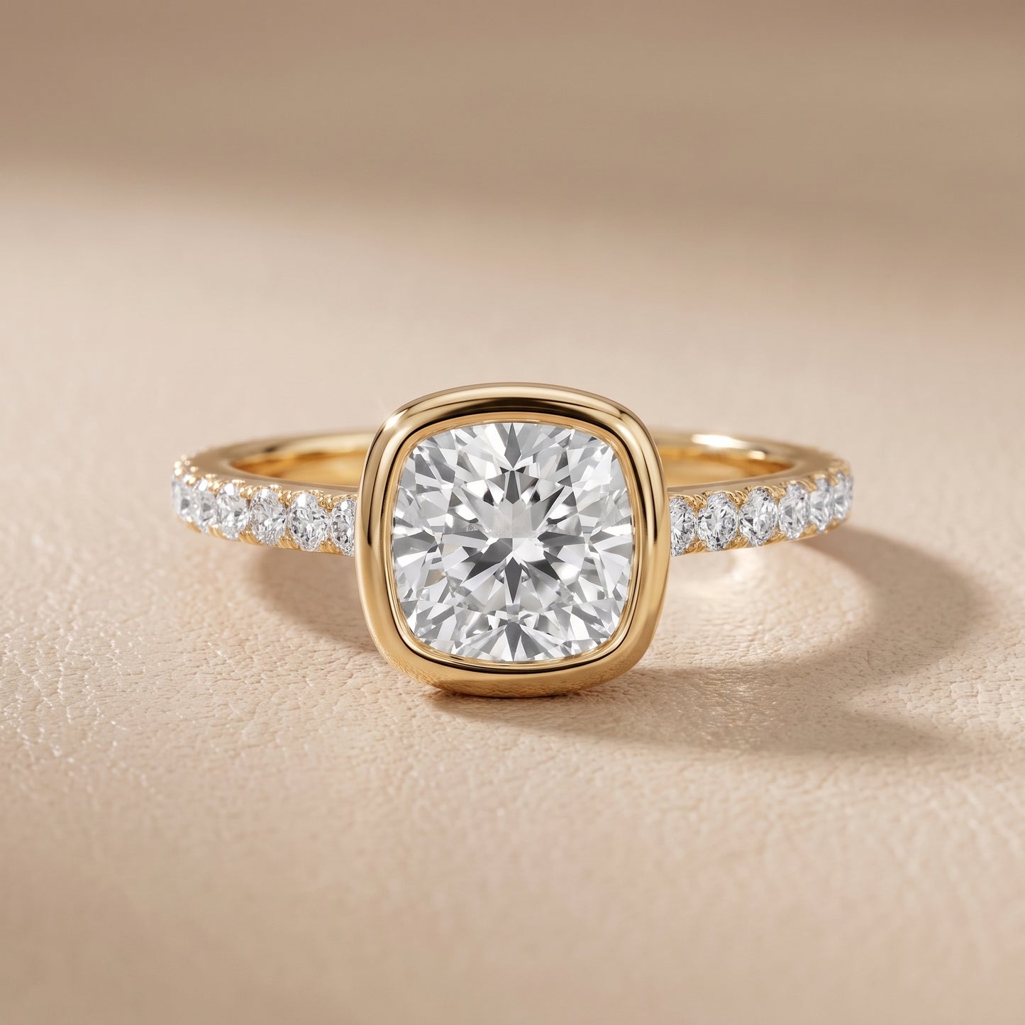 Cora Bezel Pavé Cushion Diamond Ring in Yellow Gold - front.jpg