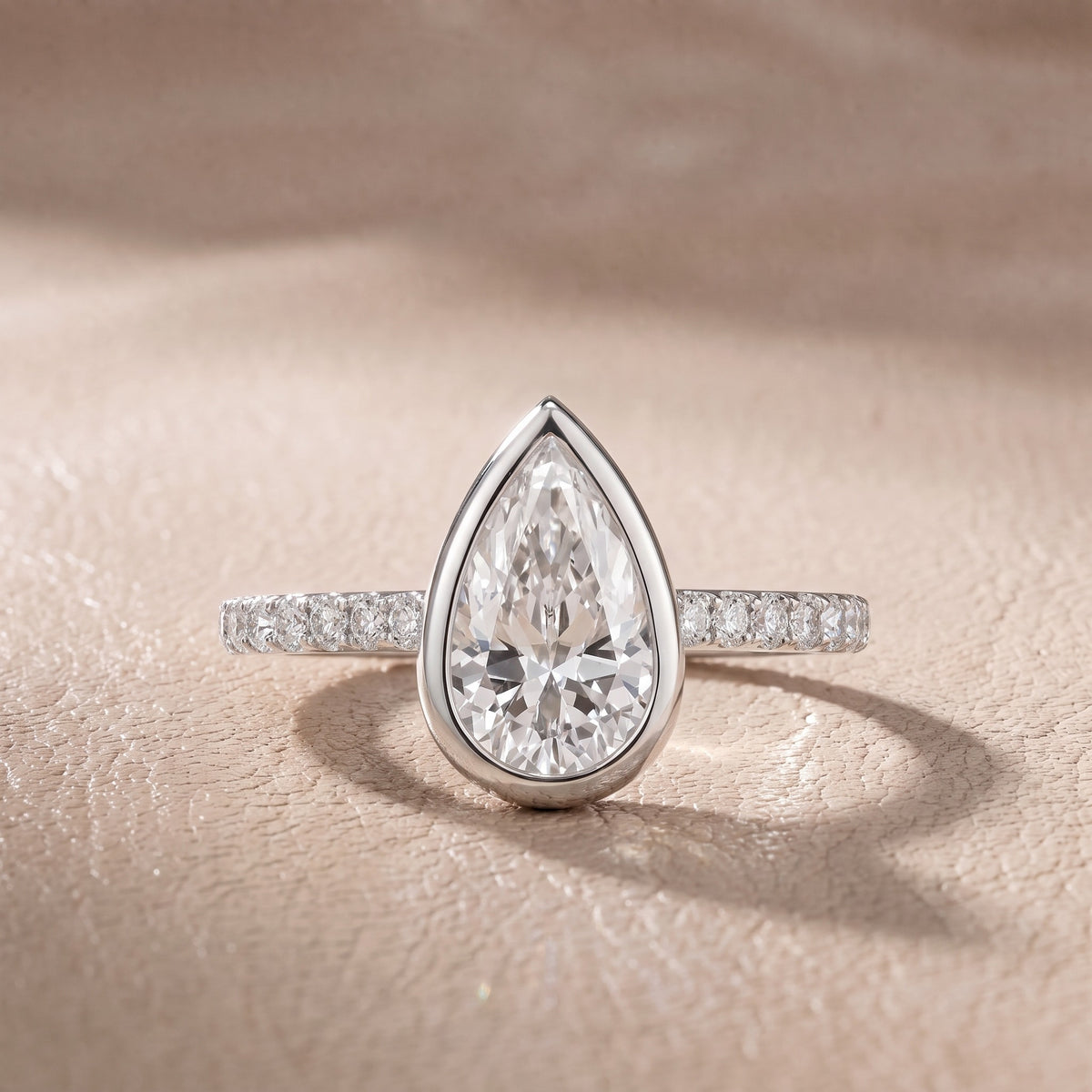 Cora Bezel Pavé Pear Diamond Engagement Ring in White Gold - front.jpg