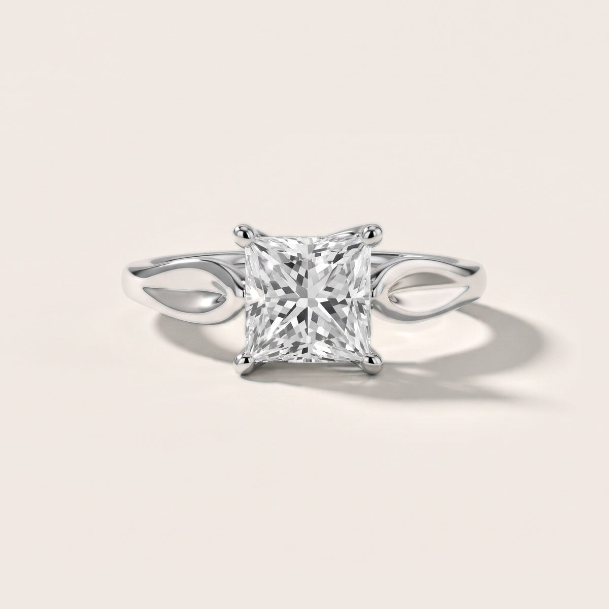 Lauretta Leaf Solitaire Princess Diamond Engagement Ring in Platinum - front.jpg