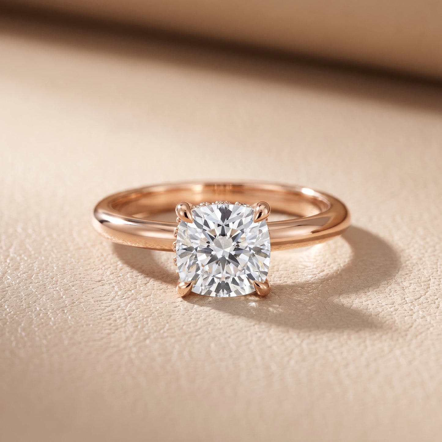 Amaya Hidden Halo Cushion Diamond Engagement Ring in Rose Gold - front.jpg