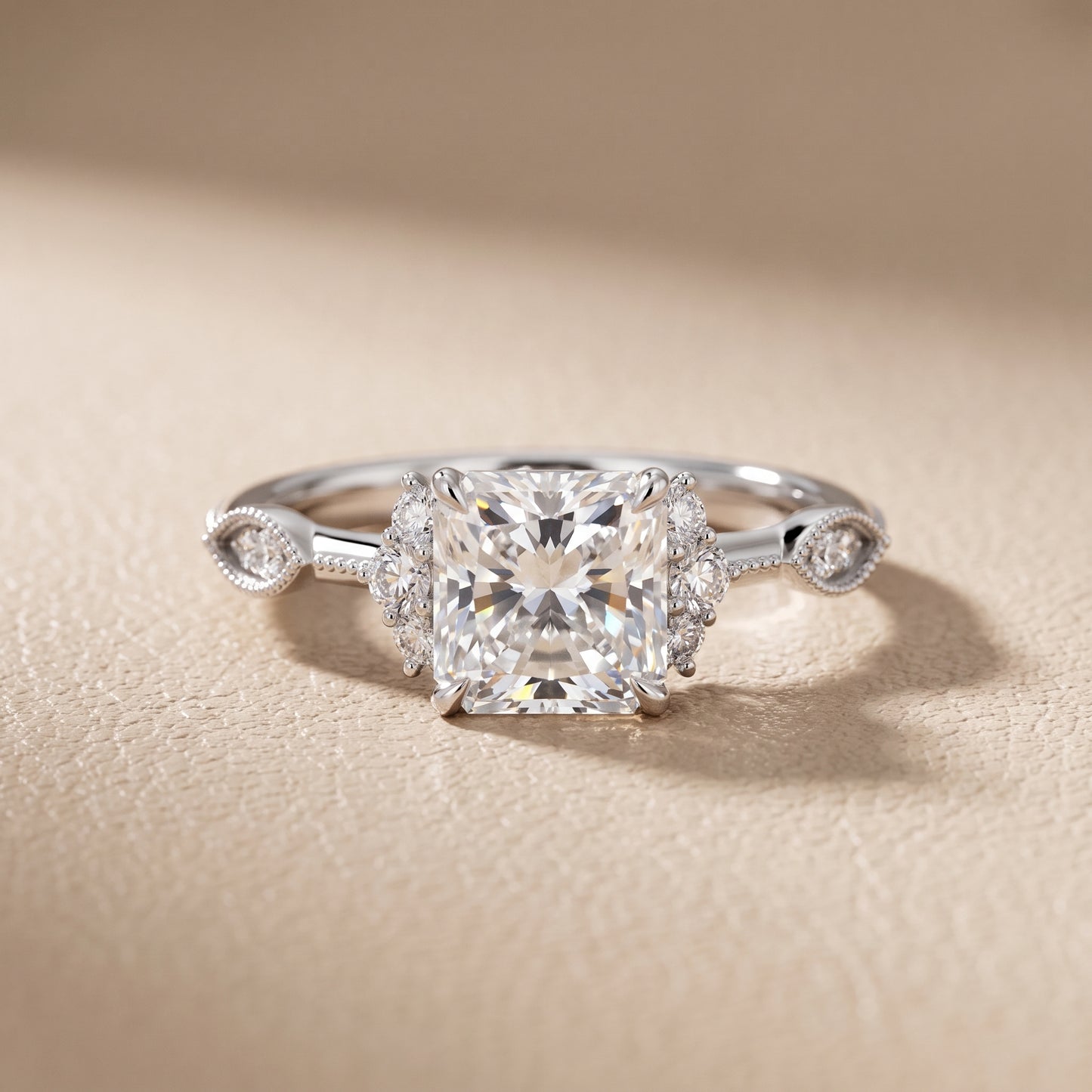 Naomi Vintage Milgrain Radiant Diamond Engagement Ring in Platinum - front.jpg