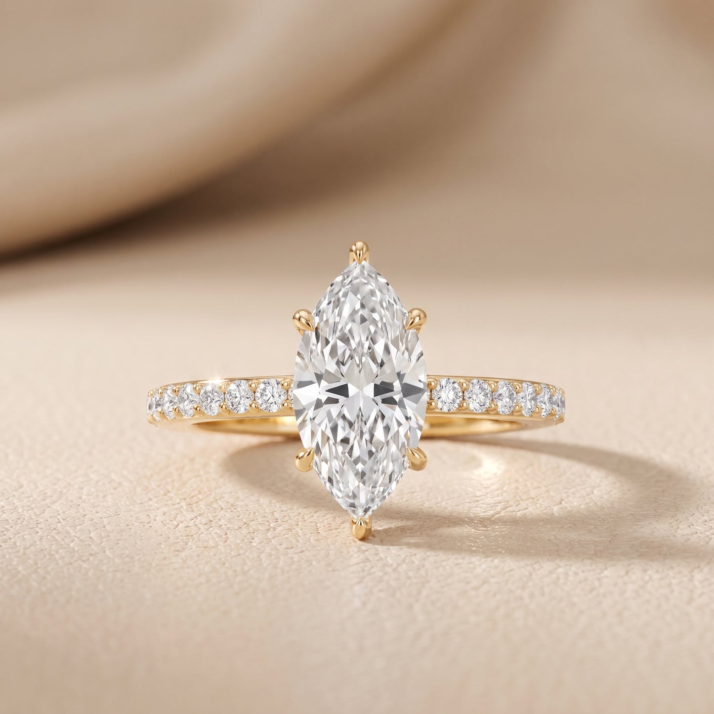 Aisha Pavé Solitaire Marquise Diamond Engagement Ring in Yellow Gold - front.jpg