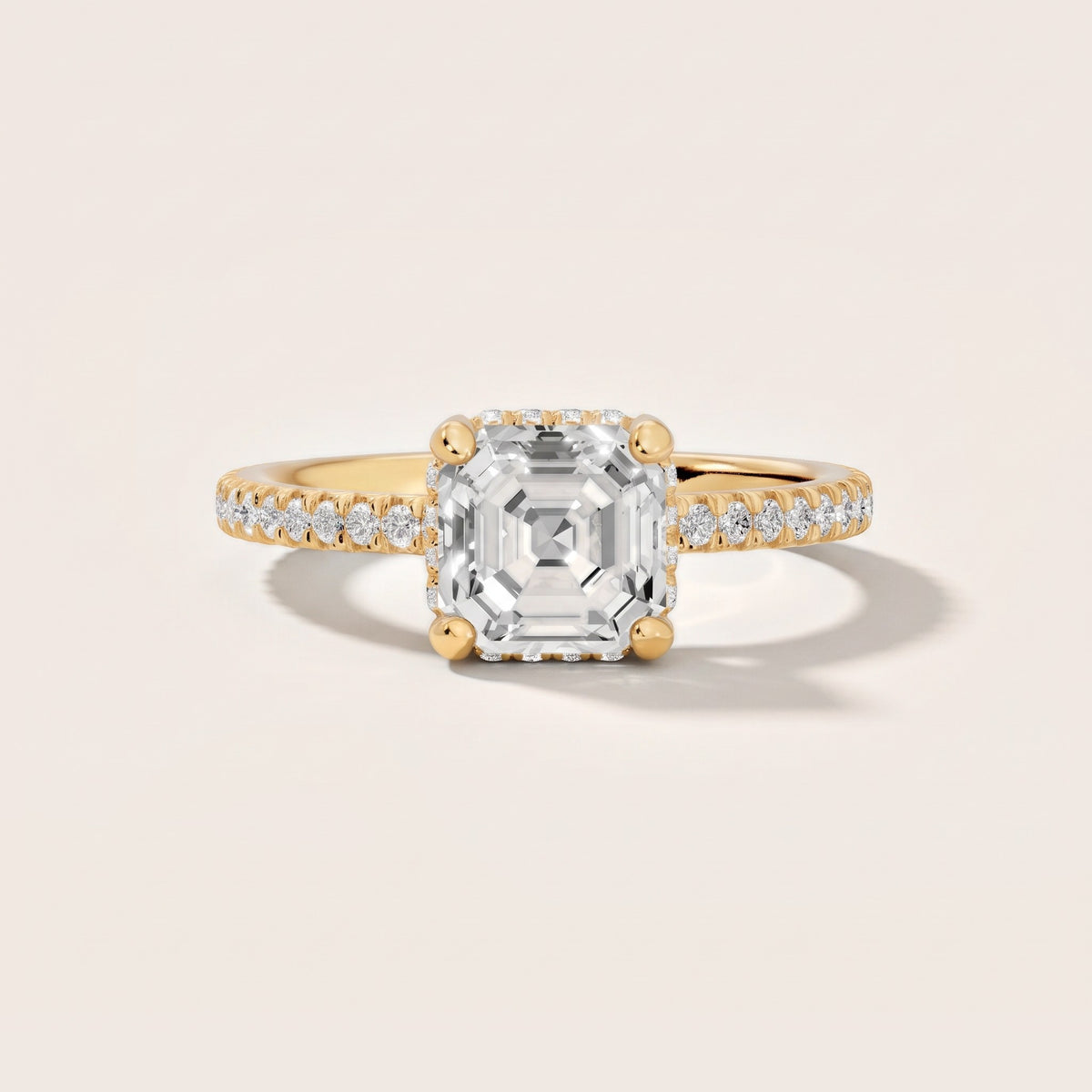 Orla Hidden Halo Pavé Asscher Diamond Engagement Ring in Yellow Gold - front.jpg