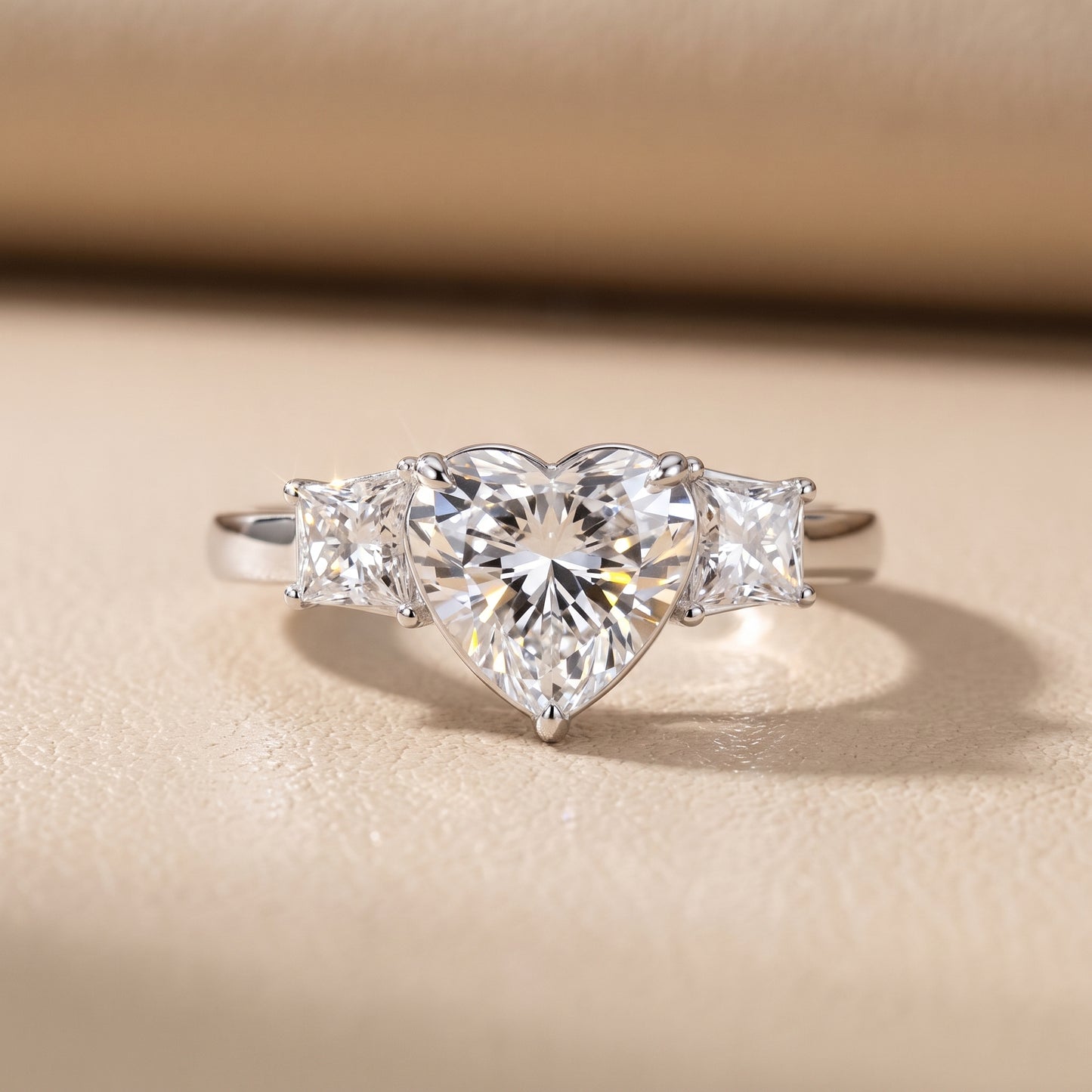 Selena Three-Stone Basket Heart Diamond Ring in Platinum - front.jpg