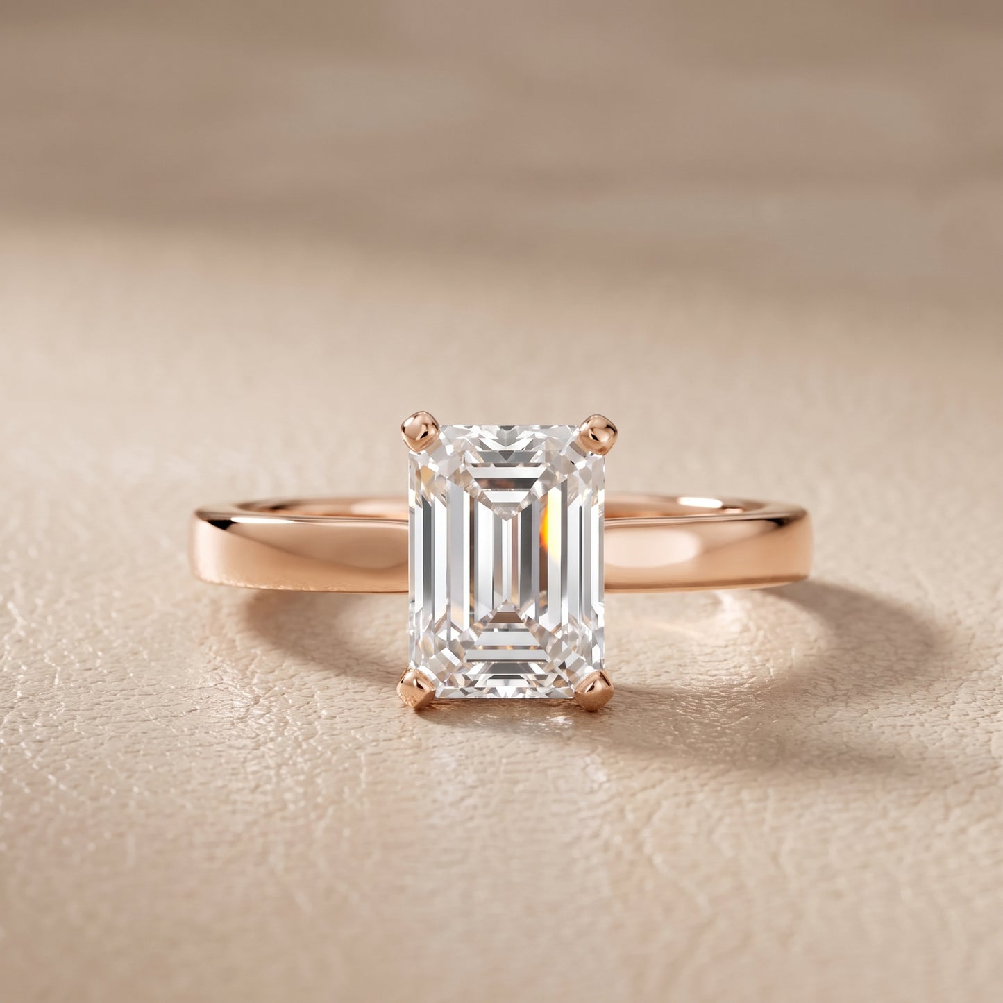 Delia Solitaire Emerald Diamond Engagement Ring in Rose Gold - front.jpg