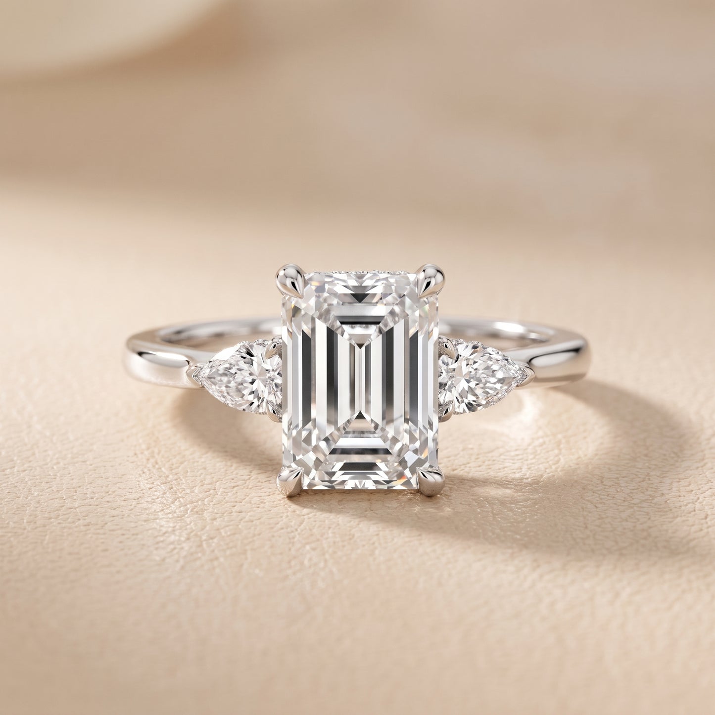 Leila Three-Stone Emerald Diamond Engagement Ring in Silver - front.jpg