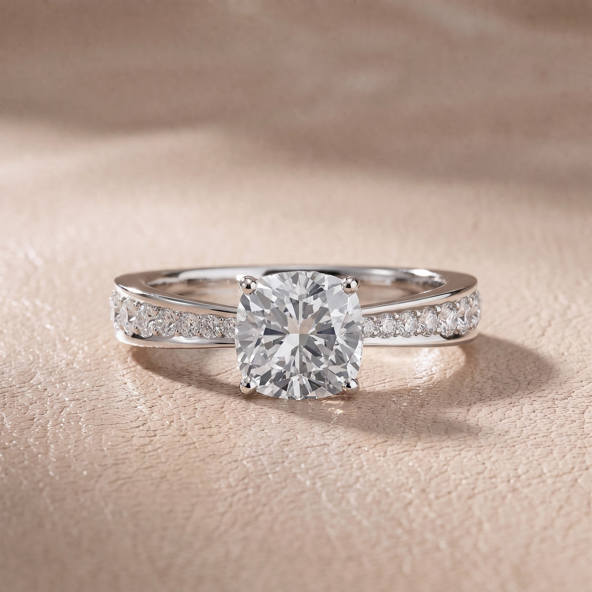 Rhea Sidestone Pavé Cushion Diamond Engagement Ring in Platinum - front.jpg
