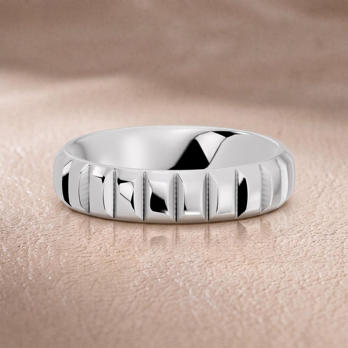 Laurel Grooved Low Dome Wedding Band in Platinum - front.jpg