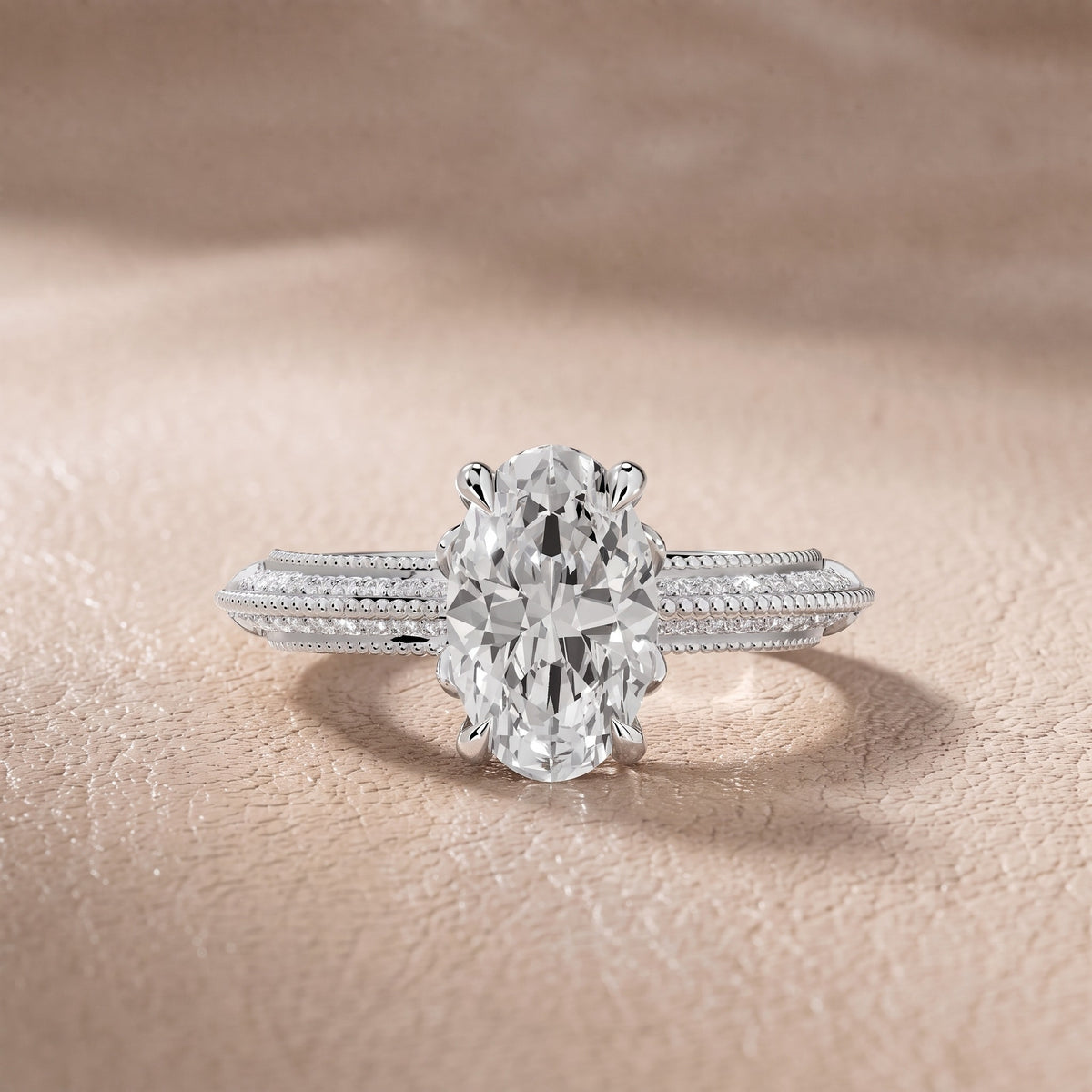 Chiara Vintage Milgrain Oval Diamond Engagement Ring in Silver - front.jpg