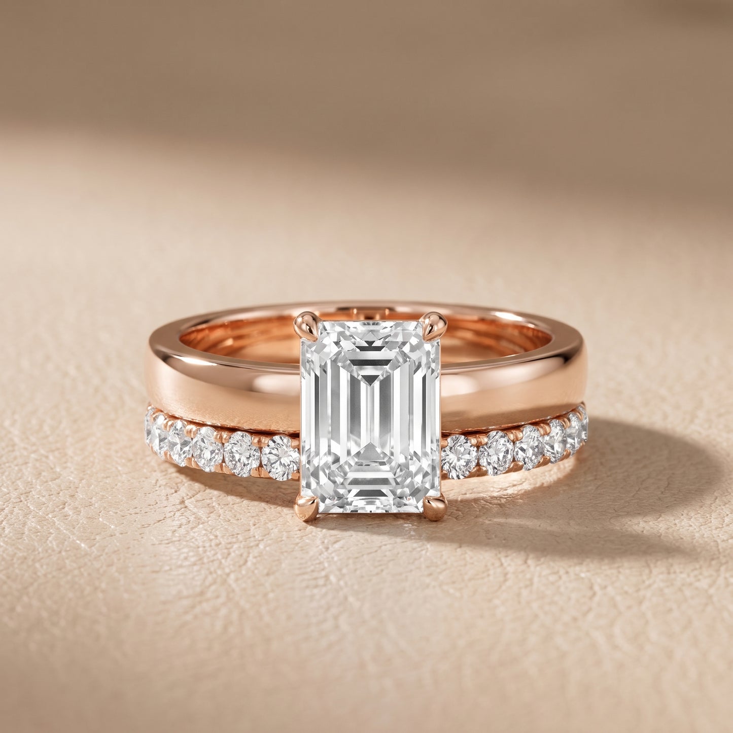 Veda Split Shank Pavé Emerald Diamond Engagement Ring in Rose Gold - front.jpg