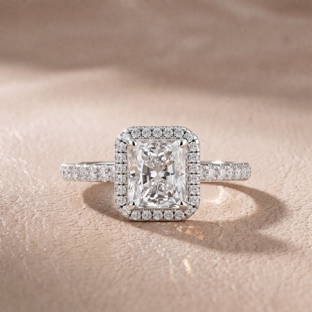 Mabel Halo French Pavé Radiant Diamond Engagement Ring in Silver - front.jpg