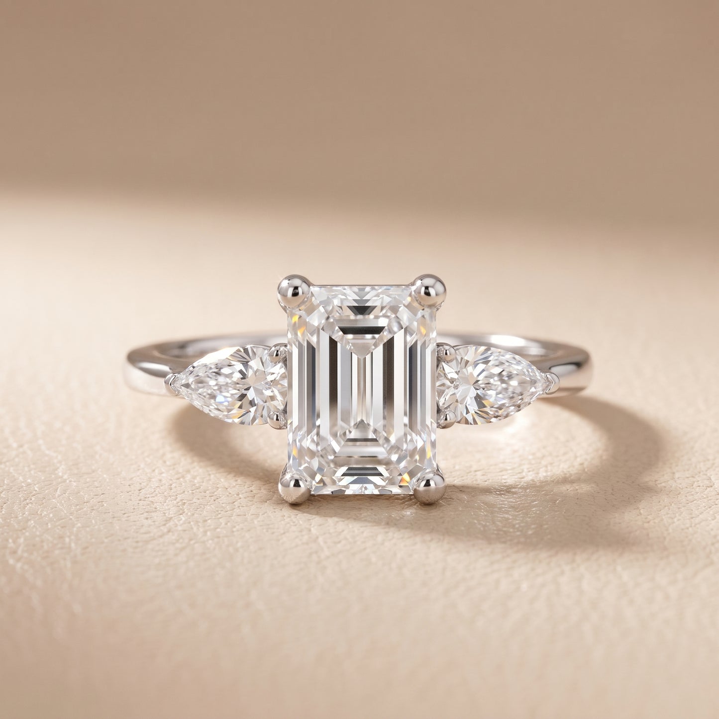 Faye Three-Stone Trellis Emerald Diamond Ring in White Gold - front.jpg