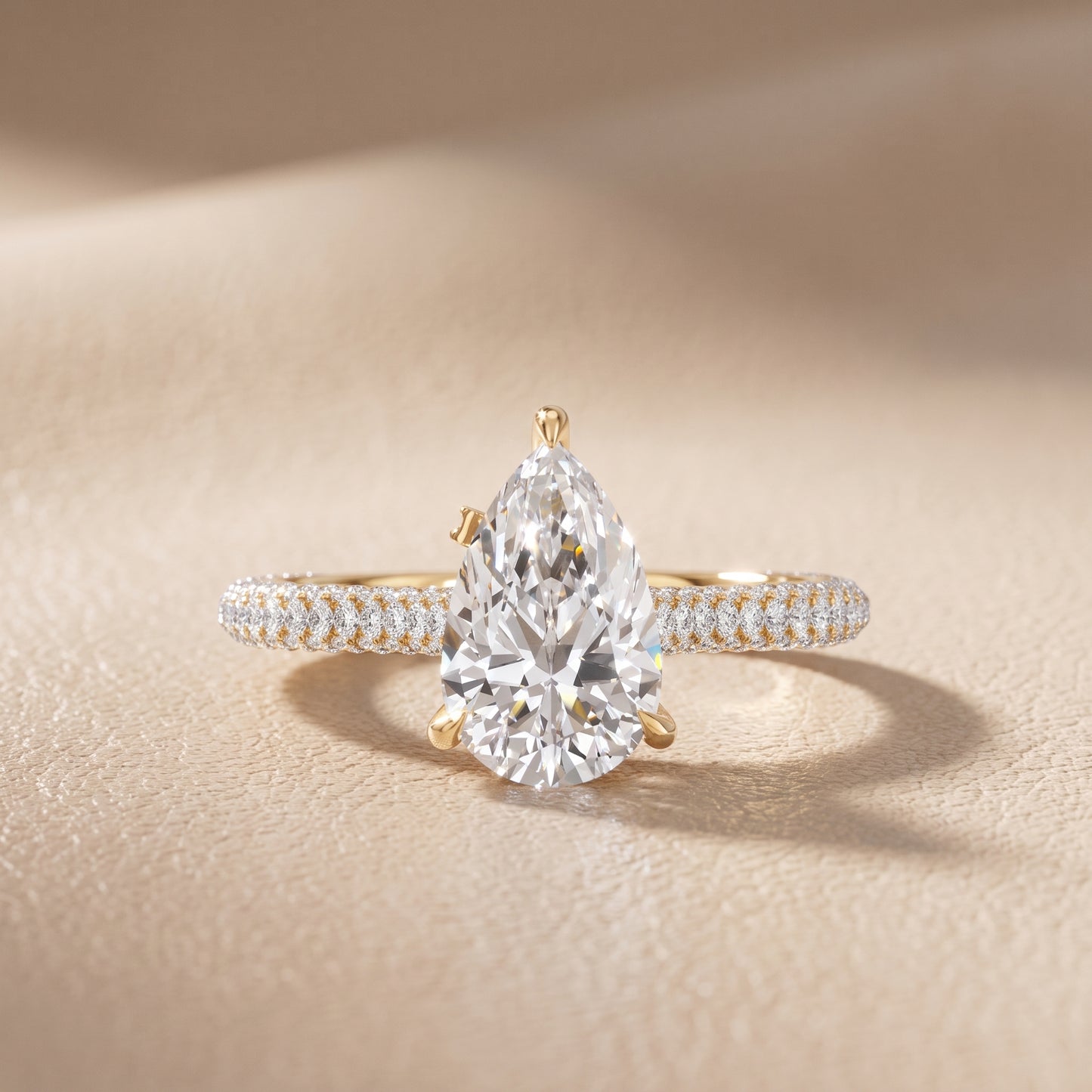 Della Hidden Halo Pavé Pear Diamond Engagement Ring in Yellow Gold - front.jpg