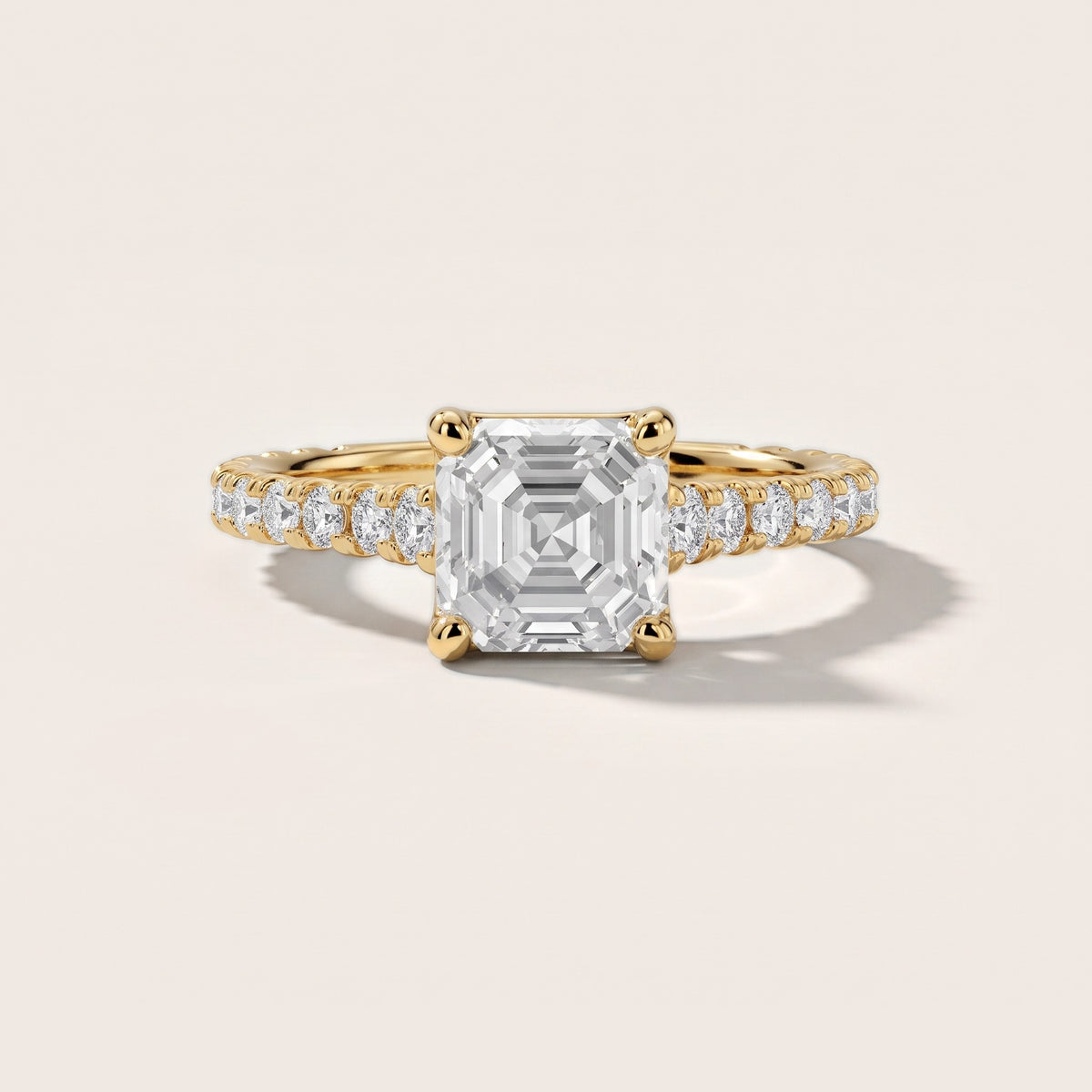 Una Cathedral Pavé Asscher Diamond Engagement Ring in Yellow Gold - front.jpg