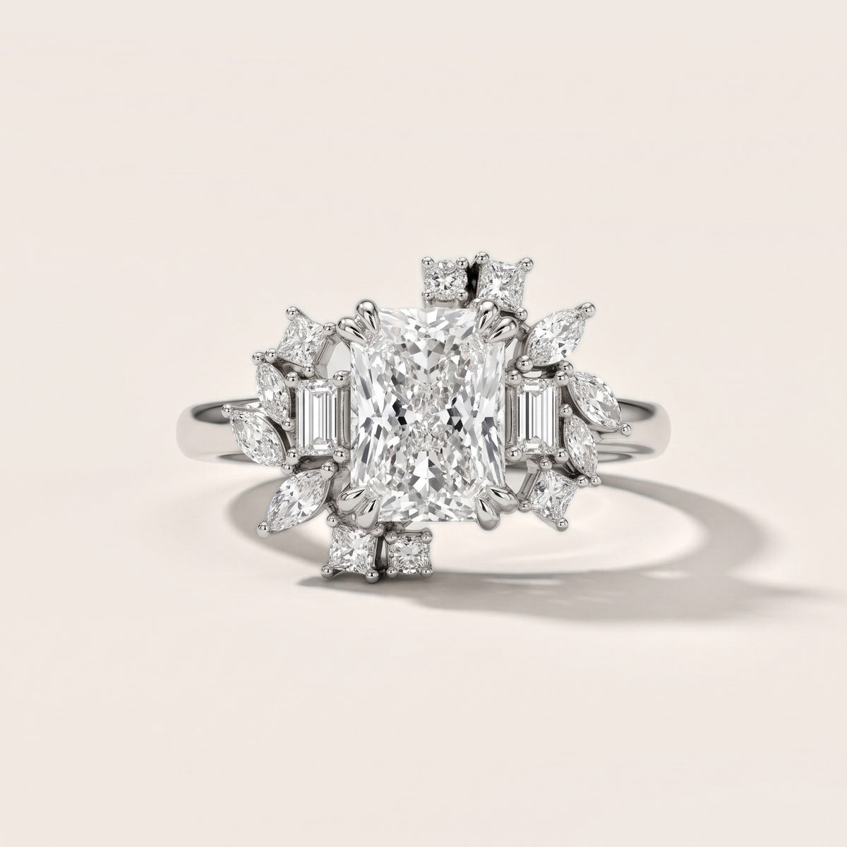 Eliana Starburst Cluster Radiant Diamond Engagement Ring in Silver - front.jpg