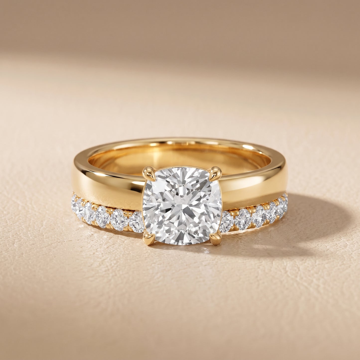 Veda Split Shank Pavé Cushion Diamond Engagement Ring in Yellow Gold - front.jpg