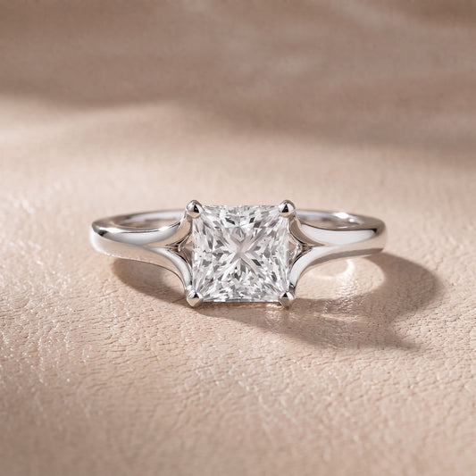 Nell Split Shank Solitaire Princess Diamond Engagement Ring in Platinum - front.jpg