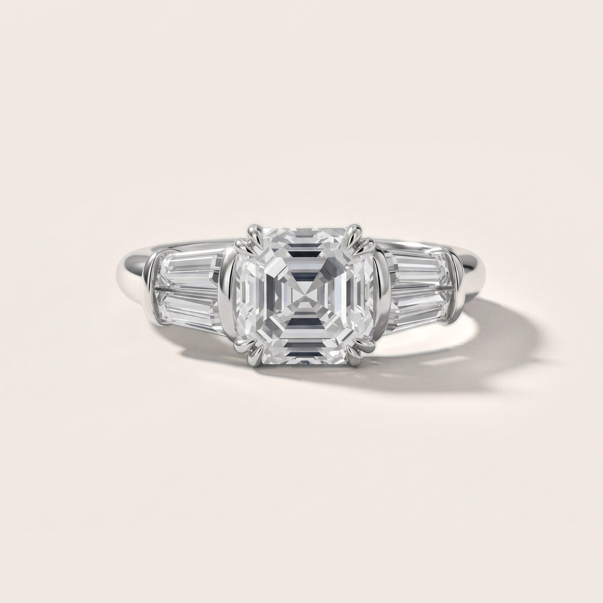 Ilsa Deco Baguette Asscher Diamond Engagement Ring in Silver - front.jpg