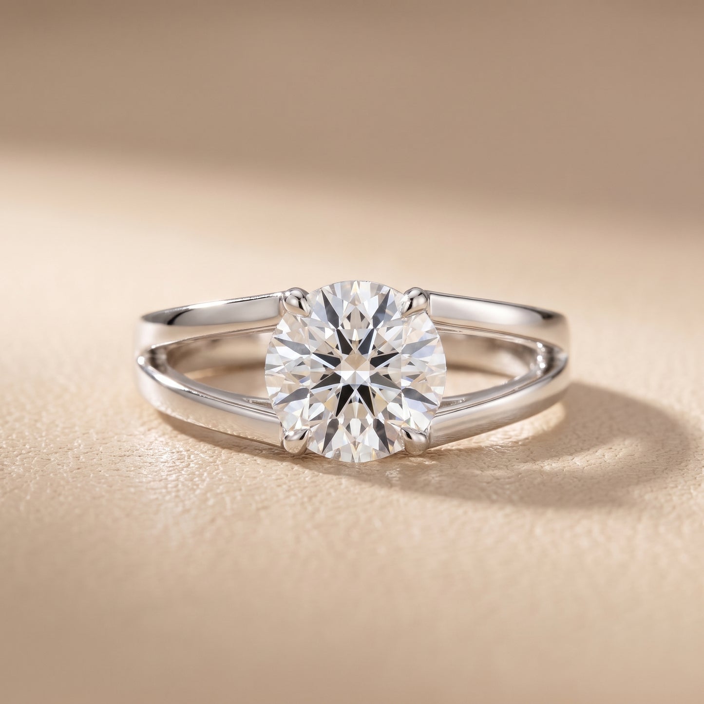 Giselle Solitaire Split Shank Round Diamond Engagement Ring in Silver - front.jpg