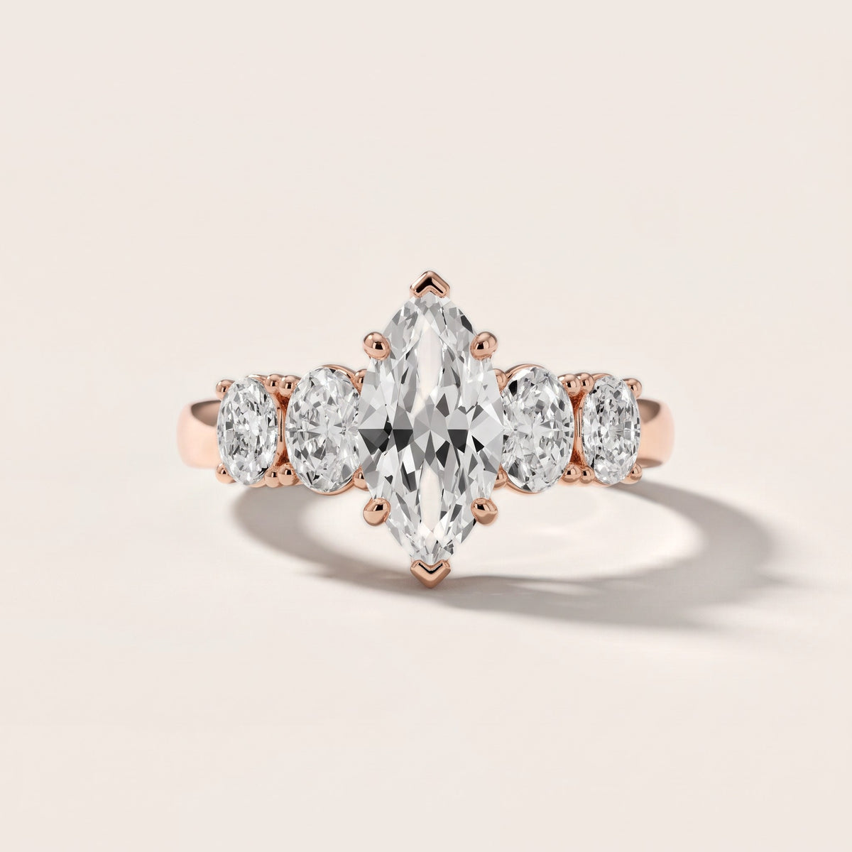 Judith Statement Five-Stone Marquise Diamond Engagement Ring in Rose Gold - front.jpg
