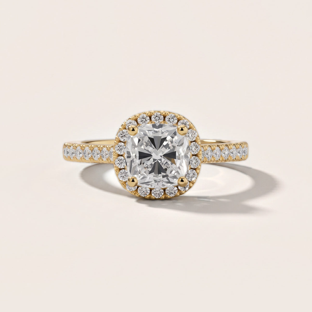Savoy Halo Pavé Cushion Diamond Engagement Ring in Yellow Gold - front.jpg