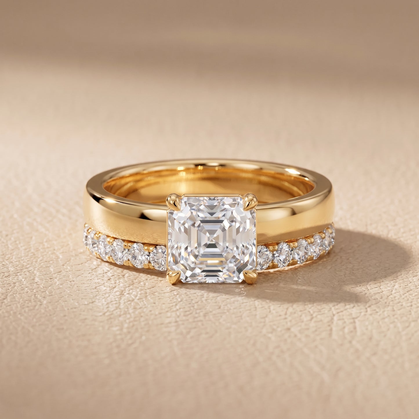 Veda Split Shank Pavé Asscher Diamond Engagement Ring in Yellow Gold - front.jpg