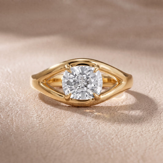 Madeleine Split Shank Cushion Diamond Engagement Ring in Yellow Gold - front.jpg
