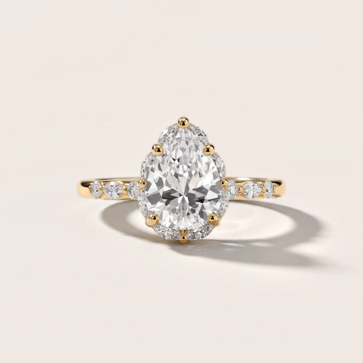Valentina Petal Halo Pear Diamond Engagement Ring in Yellow Gold - front.jpg