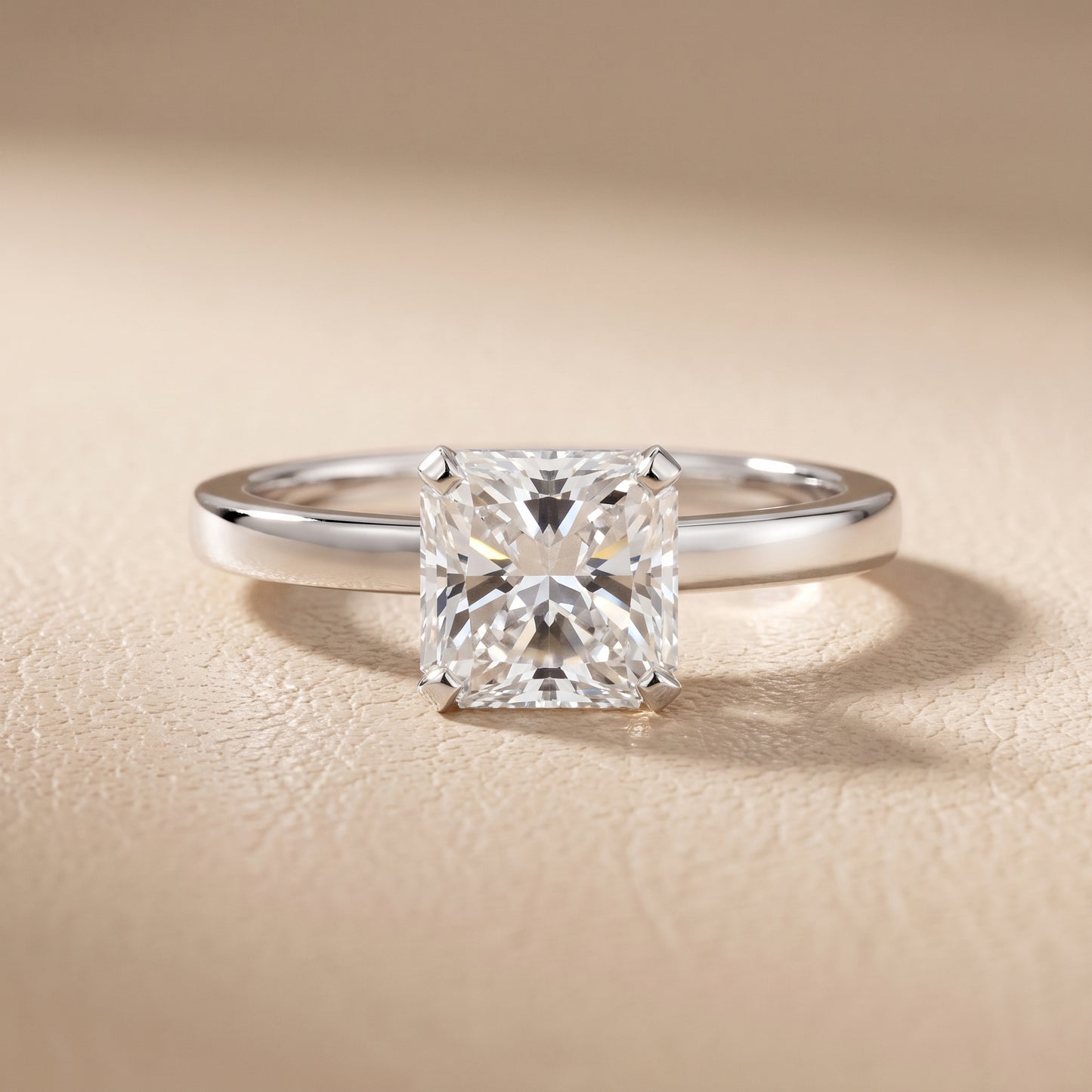 Liana Solitaire Claw Prong Radiant Diamond Engagement Ring in White Gold - front.jpg