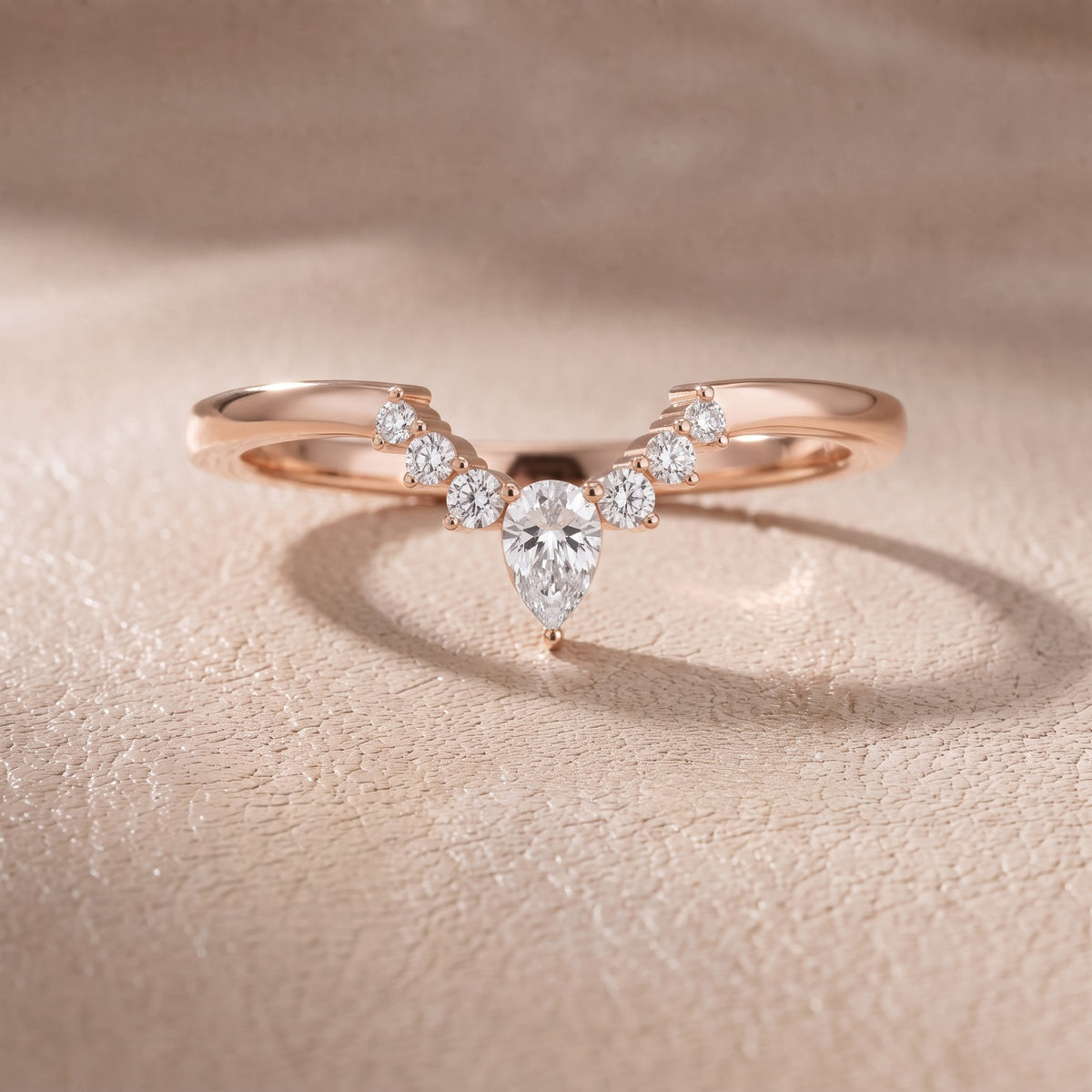 Rosalind Curved Pear & Round Diamond Wedding Band in Rose Gold - front.jpg