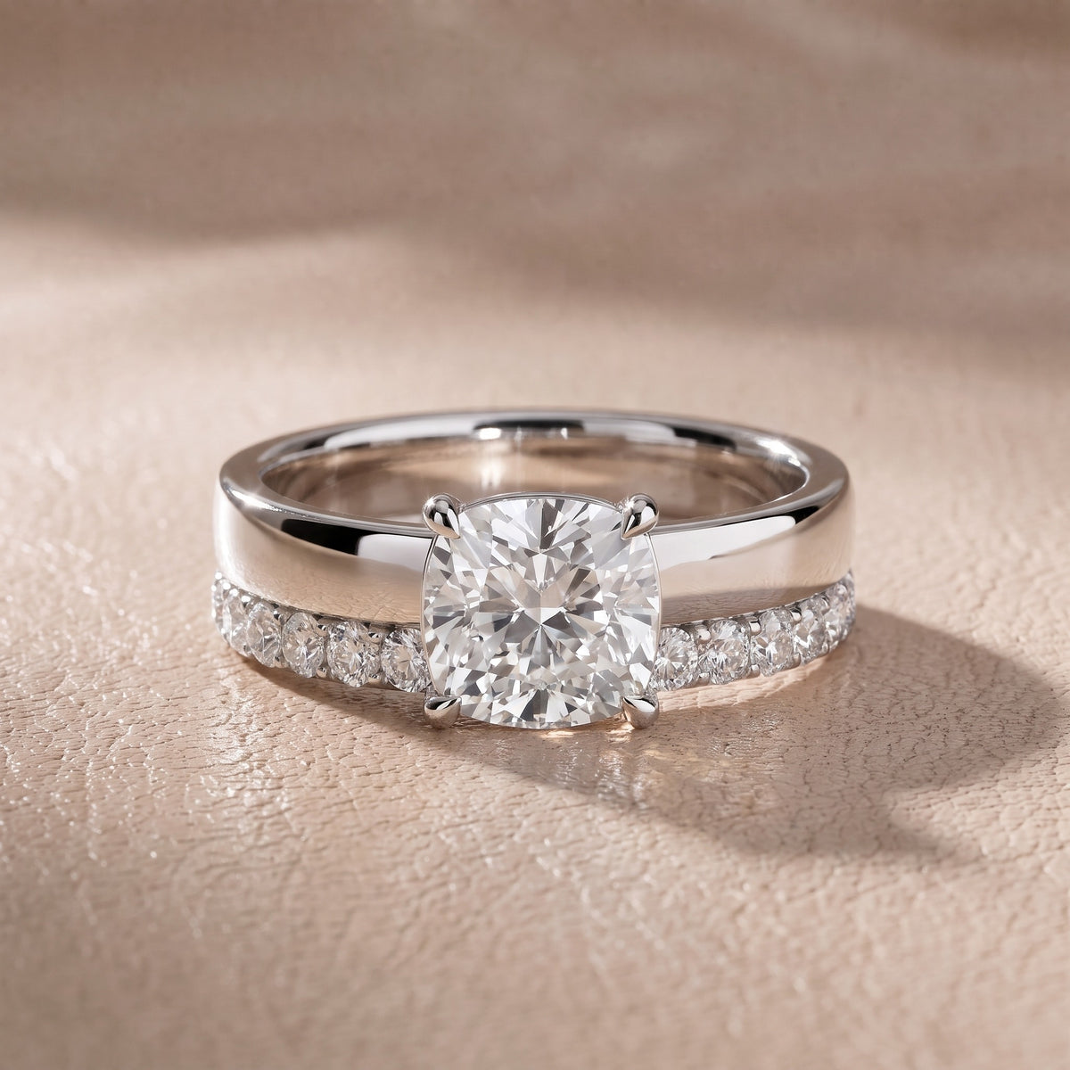 Josephine Split Shank Pavé Cushion Diamond Engagement Ring in Silver - front.jpg