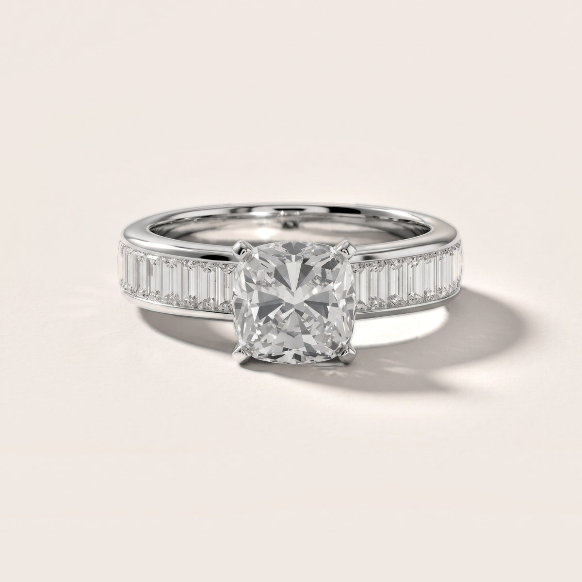 Malibu Wide Band Baguette Cushion Diamond Engagement Ring in White Gold - front.jpg