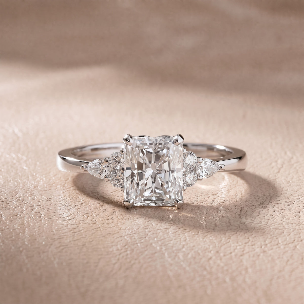 Amelia Three Stone Radiant Diamond Engagement Ring in Silver - front.jpg