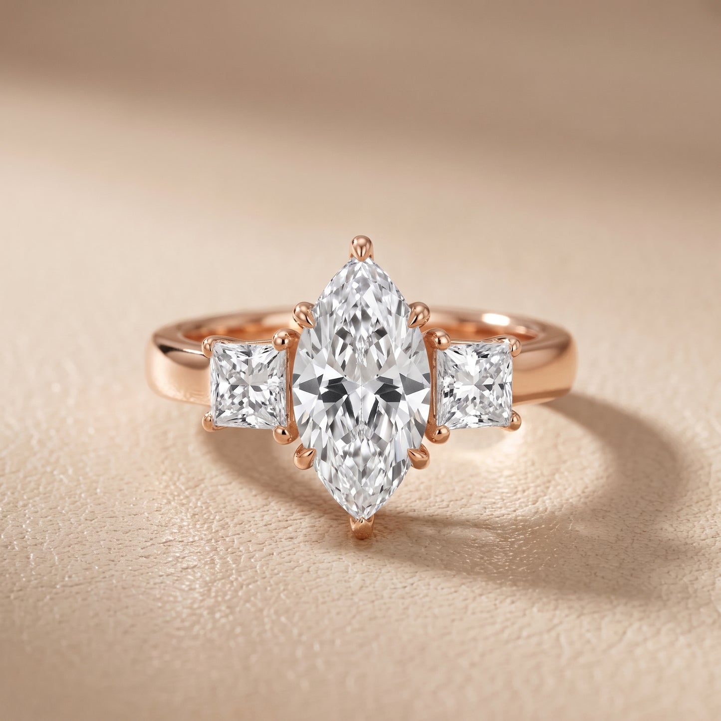 Sienna Three-Stone Marquise Diamond Ring in Rose Gold - front.jpg