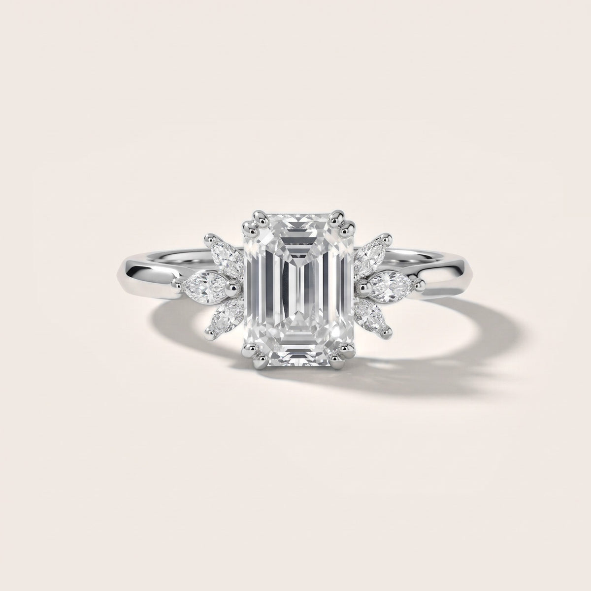 Cary Vine Cluster Emerald Diamond Engagement Ring in White Gold - front.jpg