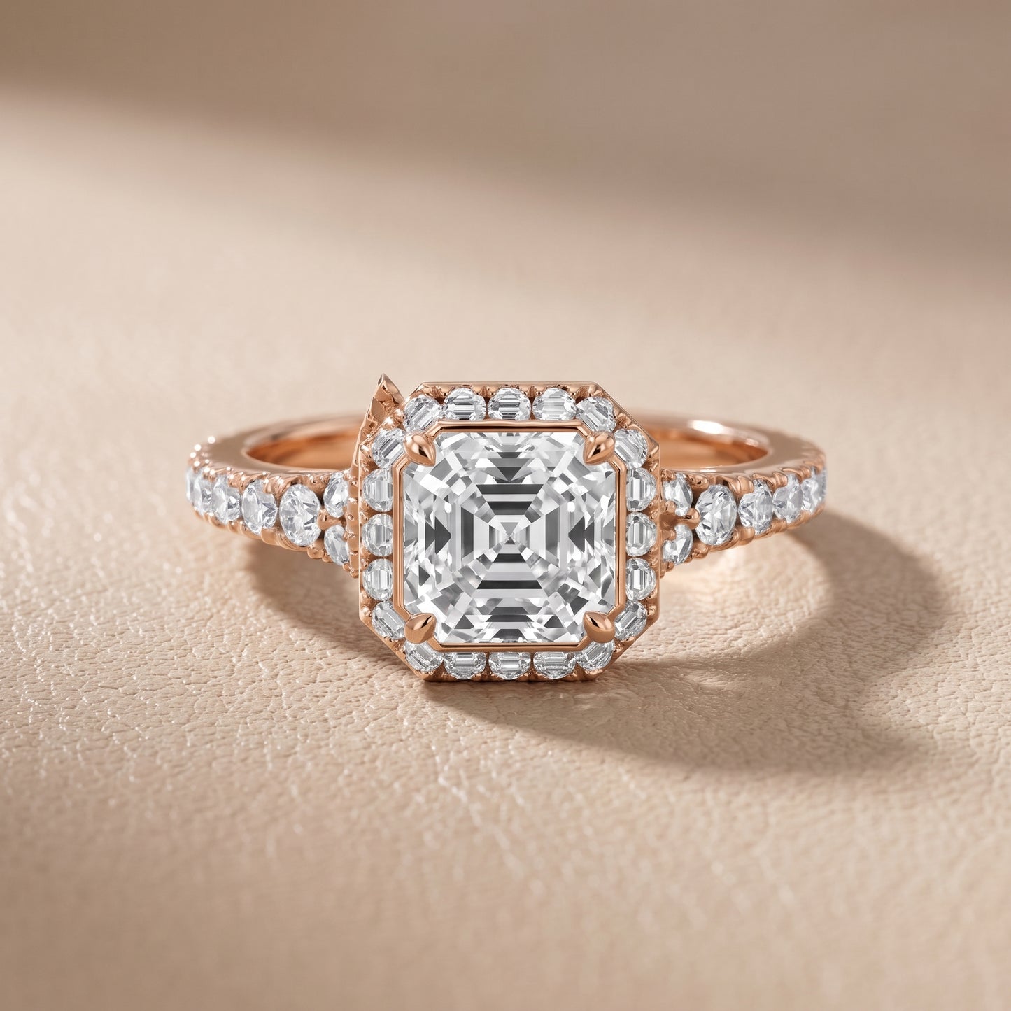 Bella Halo Pavé Asscher Diamond Engagement Ring in Rose Gold - front.jpg