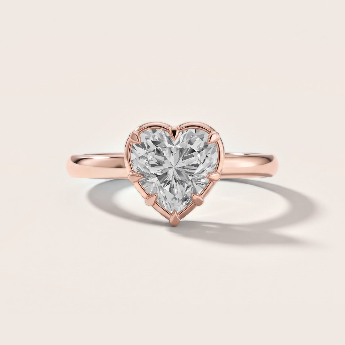 Montauk Crown Solitaire Heart Diamond Engagement Ring in Rose Gold - front.jpg